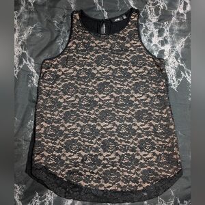 Apt. 9 Black Lace Overlay Tank with Nude Lining
